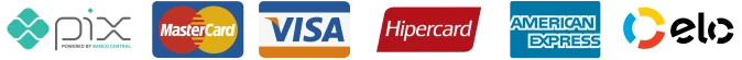 Formas de Pagamento Aceitas: Pix, Mastercard, Visa, Hipercard, American Express, Elo